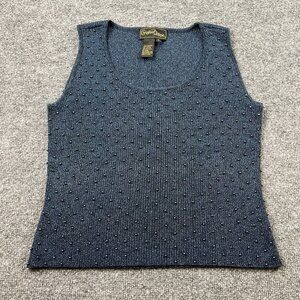 Vintage Christine Phillipe Metallic Ribbed Beaded‎ Tank Top Women’s M Blue